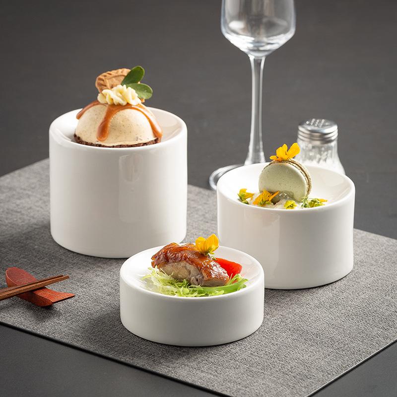 French High-End Western Food Molecular Cuisine Dim Sum Plate White High-Footed Artistic Conception Dish Tableware Cylindrical Plate Hotel Table