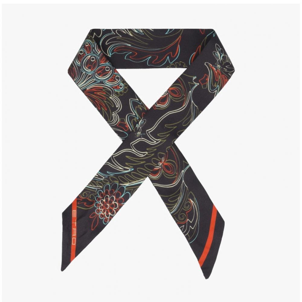Etro Paisley Skinny Twill Silk Scarf M0019