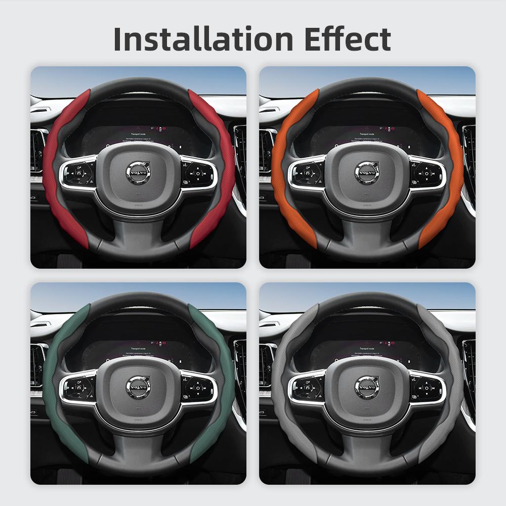 Steering Wheel Cover for Volvo, Wave-Shaped Sporty Design, Breathable Leather, Segmented, Non-Slip, Sweat-Absorb