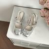 Silver Baotou Premium Mary Jane Sandals Thick Heel Bow Fairy Style French Pleated Single Shoes High Heel Sandals