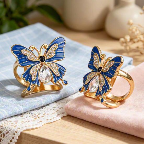 Lightweight Scarf Ring Jewelry Enamel Butterfly Ring, Sparkling Rhinestone Slide Durable for Women Retro Elegant Wrap Holder Neckerchiefs Scarves