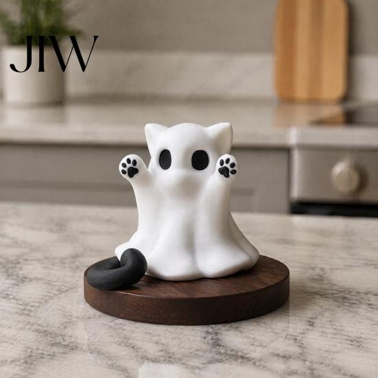 Halloween-Themen-Raumdekoration Geist Katze Statue, Niedliche Figur, Cartoon-Feiertags-Sammlerfiguren Gruselige Dekoration für Zuhause Büro Schreibtisch Dekor