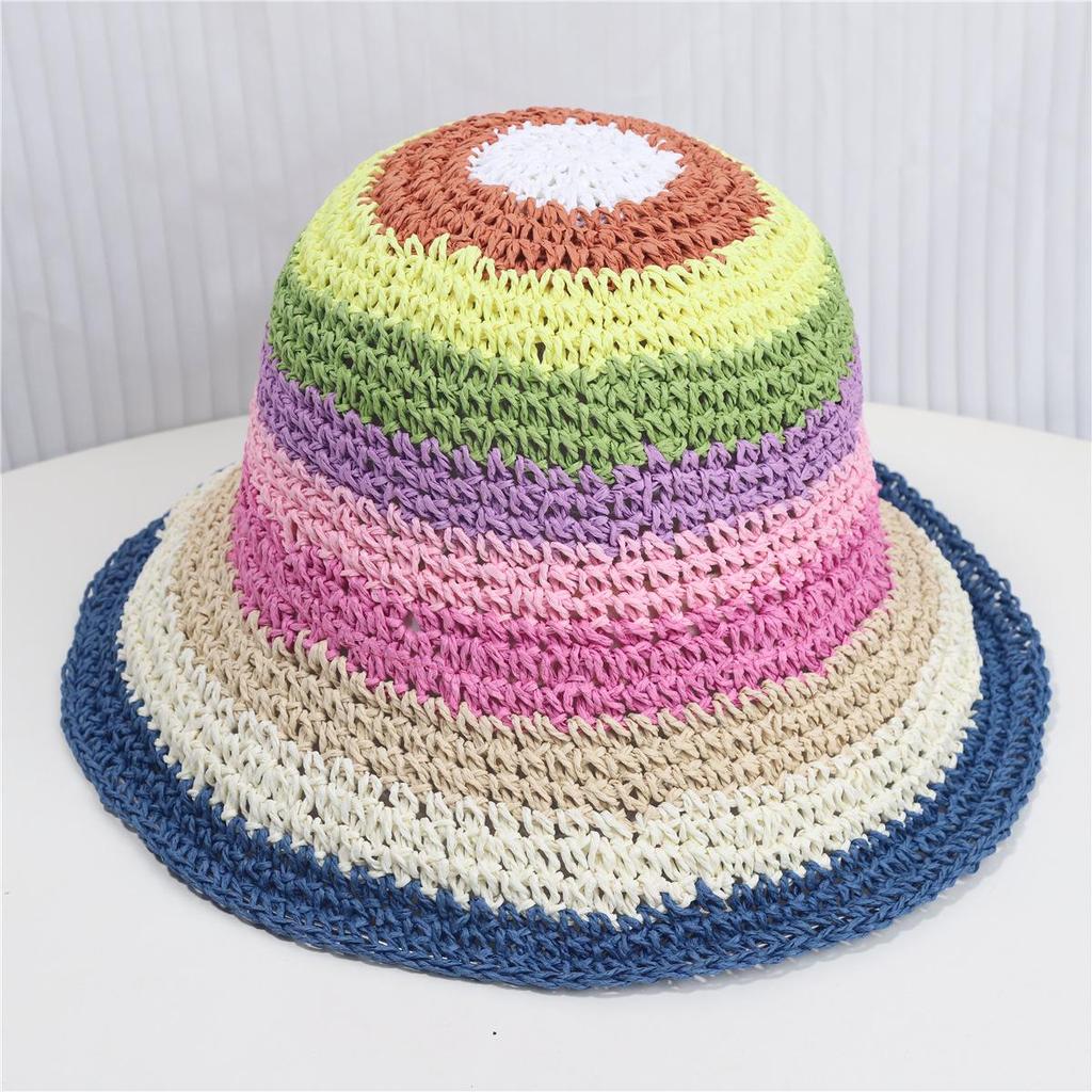 Damen Sommer Regenbogen Dopamin Breitkrempen Sonnenhut - Atmungsaktiv, UV-Schutz.
