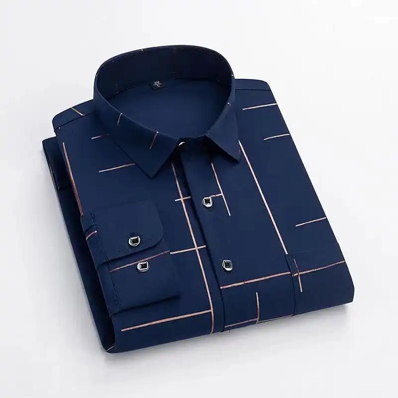 Men's Long Sleeve Plaid Dress Shirt Slim Fit Business Casual Button Down Shirt