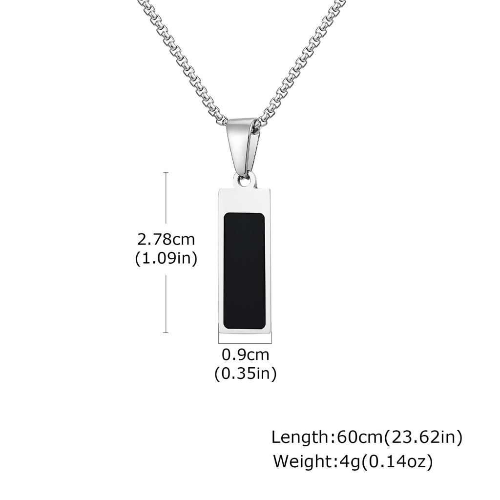 Black Acrylic Rectangular Pendant Necklace for Men,Waterproof Stainless Steel Vertical Necklace,Trendy Casual Jewelry Gift