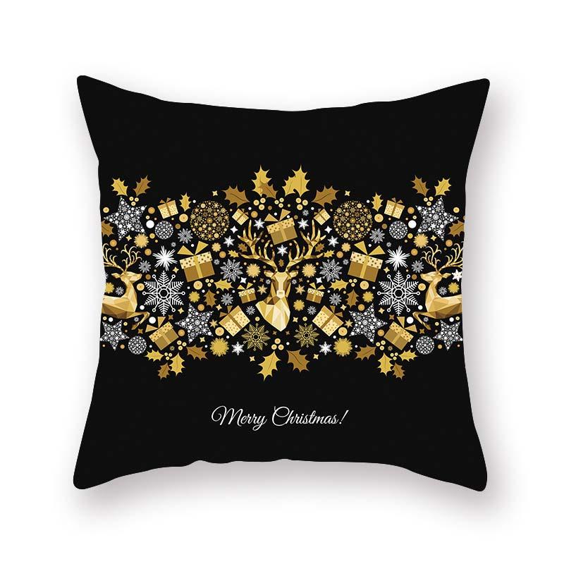 Christmas decoration cushion cover black gold elk print pillowcase sofa ornaments bedroom room home  holiday gift