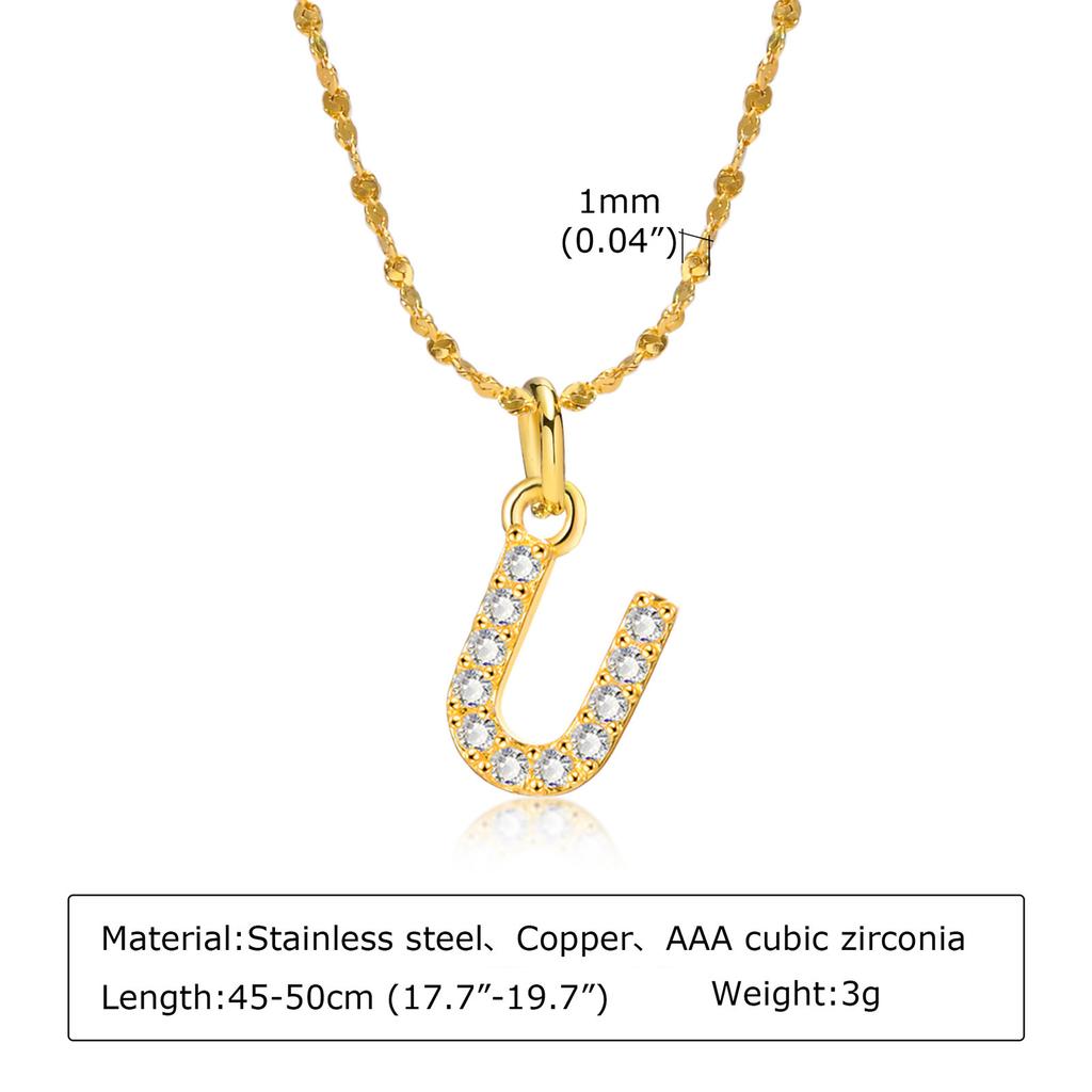 A-Z Initial 26 Letters AAA Cubic Zirconia Pendants Necklace For Women, Stainless Steel Dainty Charm Necklaces Fashion Jewelry