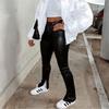 Skinny Leather Pants Women's High-waisted Elastic Waist Side-split Casual Leggings