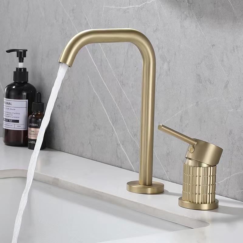 

New Bathroom Basin Faucet Widespread Lavatory Mixer Tap Brass Three Hole Sink tap Art Carved Handle 8 inch Sink Faucet