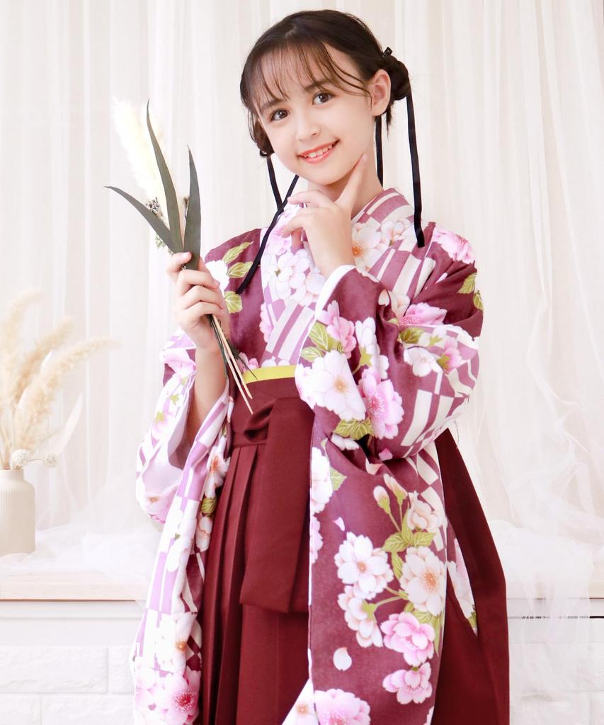 Hakama Set for Graduation Elementary School Elementary School Graduation Hakama Gorgeous Junior Gorgeous Red Cherry Hakama String Size [KYOETSU]