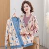Women's Knit Top Two-Piece Set for Spring Women's Printed Knit Cardigan Round Neck Knit Short Sleeve T-Shirt Two-Piece Set Outdoor Wear