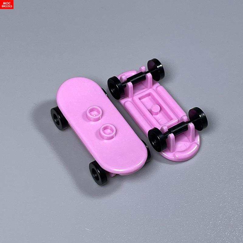 Non-Toxic 5Pcs/Lot Moc Bricks Player Skateboard With Trolley Wheel Holders Trolley Building Blocks Fit With 42511&2496 Toys Gifts