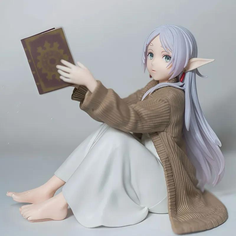 11cm Anime Frieren: Beyond Journey's End Frieren Reading Sitting Pose Action Figures Desktop Ornament Decoration Trendy Toy Gift