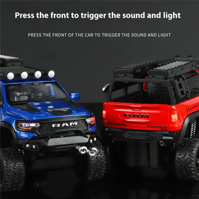 1:32 Dodge Tyrannosaurus Ram 1500 Rex Legierung Pickup Auto Modell Die-Cast Metall Spielzeug Geländefahrzeuge Modell Sound und Licht Geschenk für Kinder