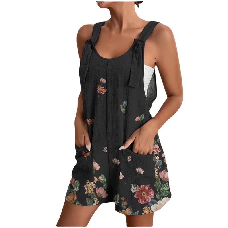 Women Suspender Jumpsuit Women Summer Comfortable Ladies Casual Solid Pockets Loose Suspender Shorts