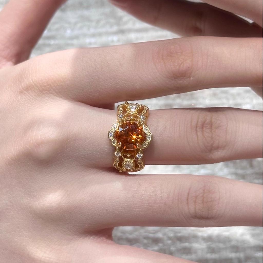 Inspired design inlay diamond hollow out orange gemstone rings for women exquisite luxury ring wedding banquet jewelry gift
