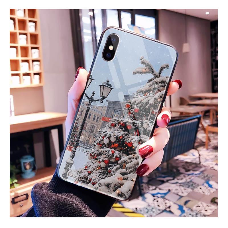Santa Christmas Tree Glass Phone Case For iPhone 17 Pro Max Air 17 16 15 14 13 Pro Max 15 16 Pro 15Plus Case