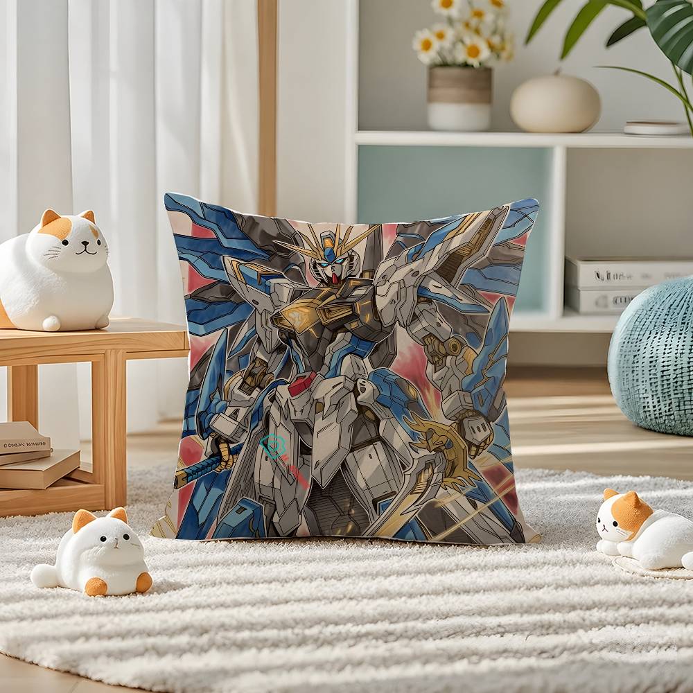 Mobile Suit Gundam Gundam Kyrios Anime Plush Pillow Cover Soft Short Plush Cushion Cover For Sofa Bedroom Home Decor Gift