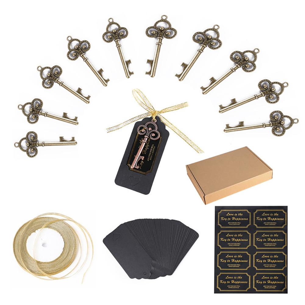 50pcs Vintage Key Bottle Opener Pendant With Escort Card Tags Ribbon Party Favors For Wedding Patty Decoration