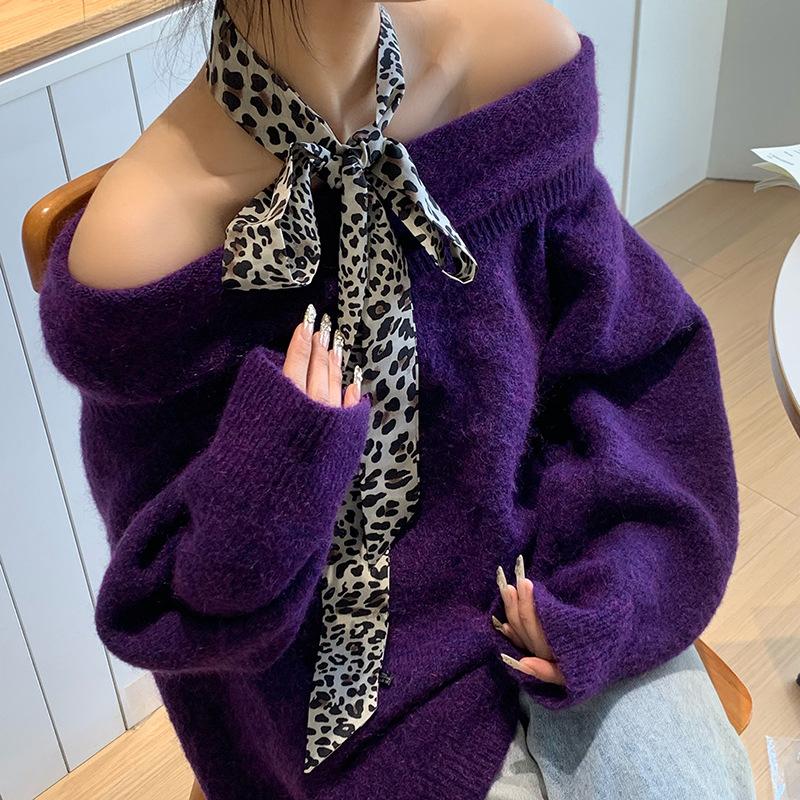 Leopard Retro Ribbon Long Silk Scarf Headband Tie Waistband Bag Handle Accessory Thin Scarf Necktie Women Neck Scarves