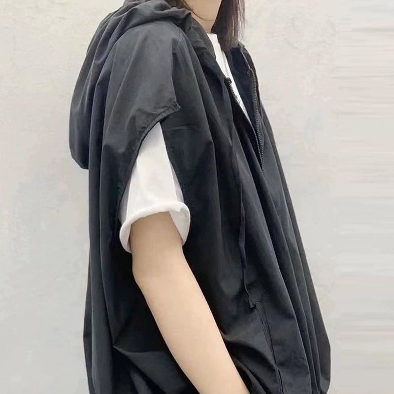 Chaleco Casual con Capucha Retro Literario de Talla Grande, Estilo de Primavera y Otoño Verano para Mujer, Chaqueta Exterior Holgada, Chaleco