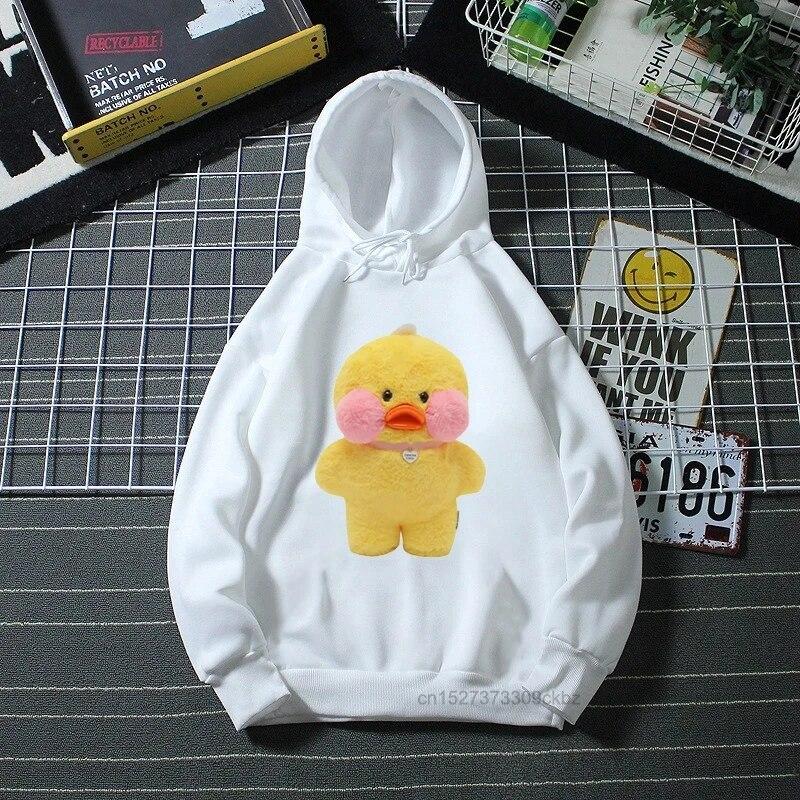 Cute Lalafanfan Hoodies Kawaii Cafe Duck Cartoon Print Boys Hoodies Funny Baby Casual Girl’S White Sweatshirt