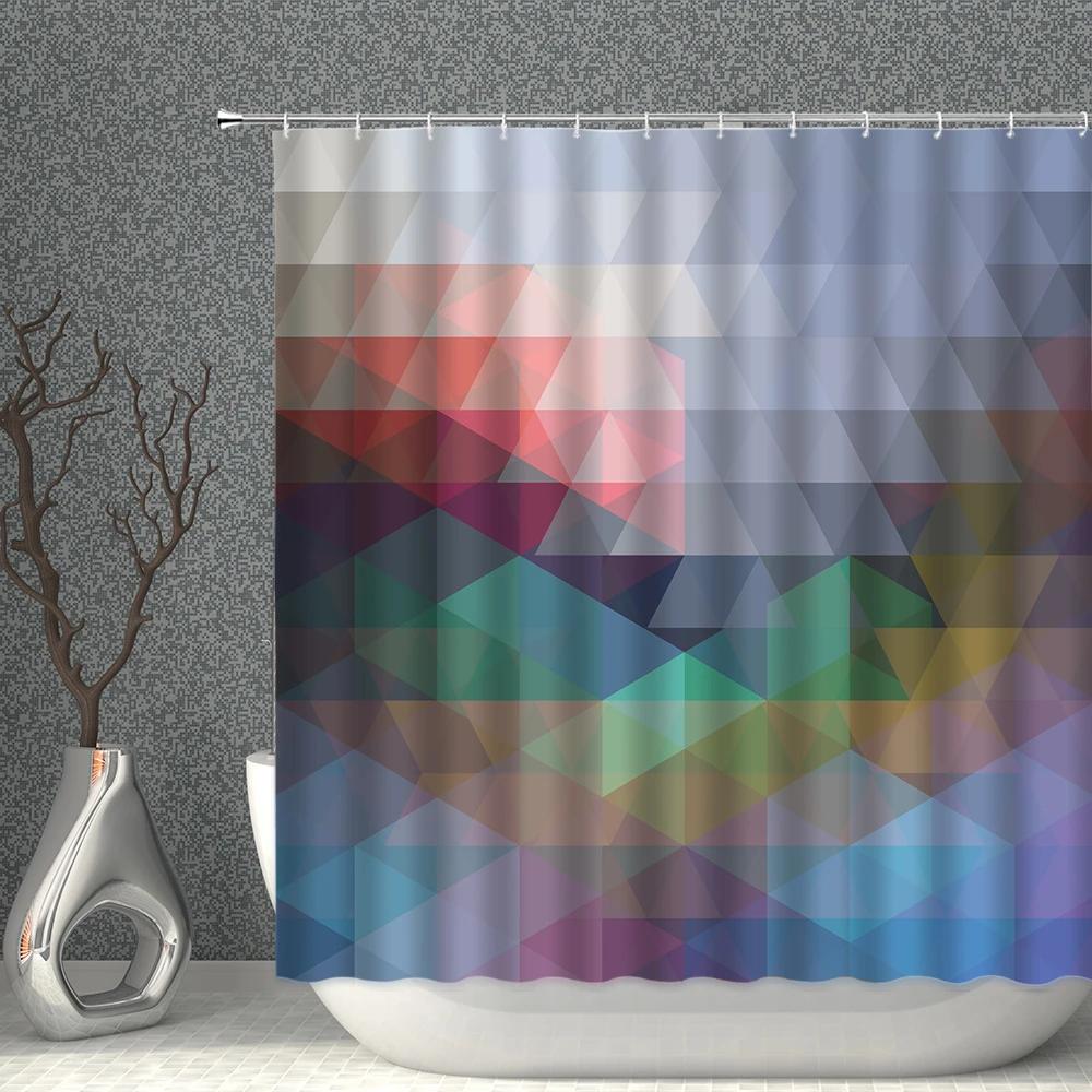 Colorful Geometry Shower Curtain Set Nordic Style Bath Curtains Waterproof Fabric Bathroom Screen Bathtub Home Decor With Hooks