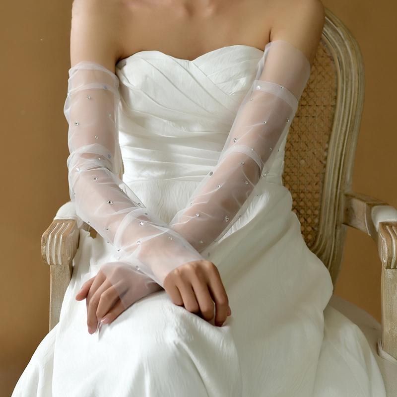 Elegant Colorful Sequins Wedding Dress Decoration Mesh Extended Arm Sleeves Fingerless Long Bridal Gloves Accessories