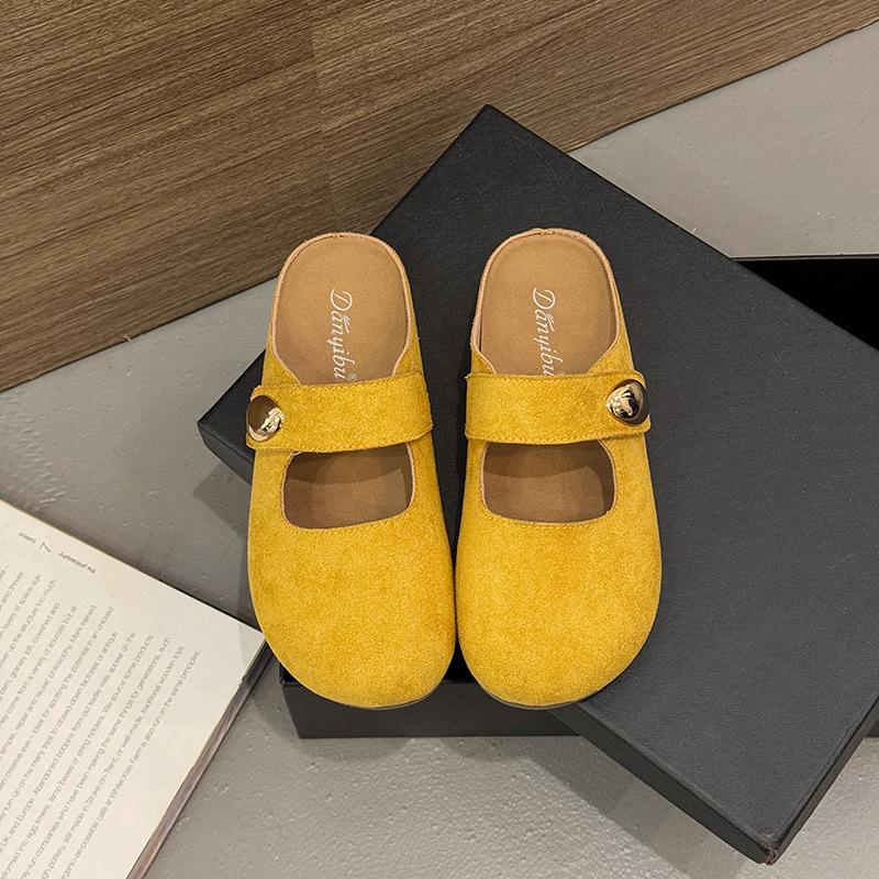 Papuci de casă Baotou pentru femei, pentru exterior, primăvară-vară 2025, noi, cu velcro, cu gură joasă, cu talpă plată, versatili, casual, cu un singur pedal, pantofi de damă