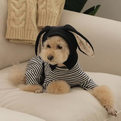 Bonito Sombrero de Orejas de Conejo para Mascota Suave Elástico Estampado Floral Cubierta Cortavientos para Perro Cálido Cómodo Casco para Mascota Perro Pequeño Mediano