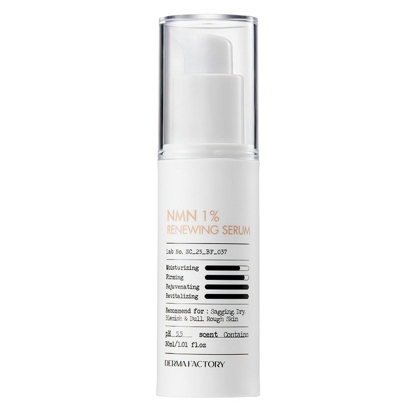 DERMA FACTORY NMN 1% Renewing Serum with NAD+ & Resveratrol – Firming, Brightening & Wrinkle Care Vegan Skincare, Korean