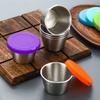 Stainless Steel Cup with Lid, Round Dipping Bowl Portable Seasoning Dish