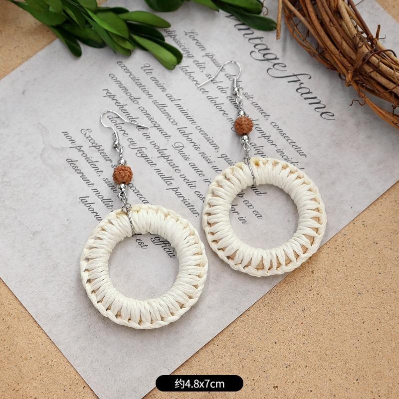 New summer bohemian retro vacation grass vine woven earrings femininity long island beach wooden earrings