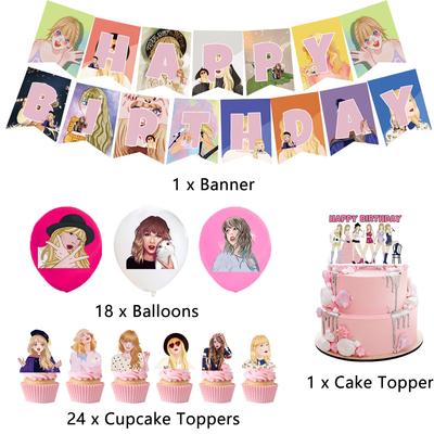 Decorazioni per feste di Taylor Singer, inclusi topper per torta, striscione, palloncino per fan