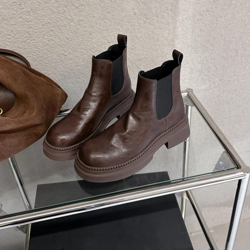 Small inner height-increasing short boots women's leather washed old Chelsea boots children's autumn and winter new thin and bare boots