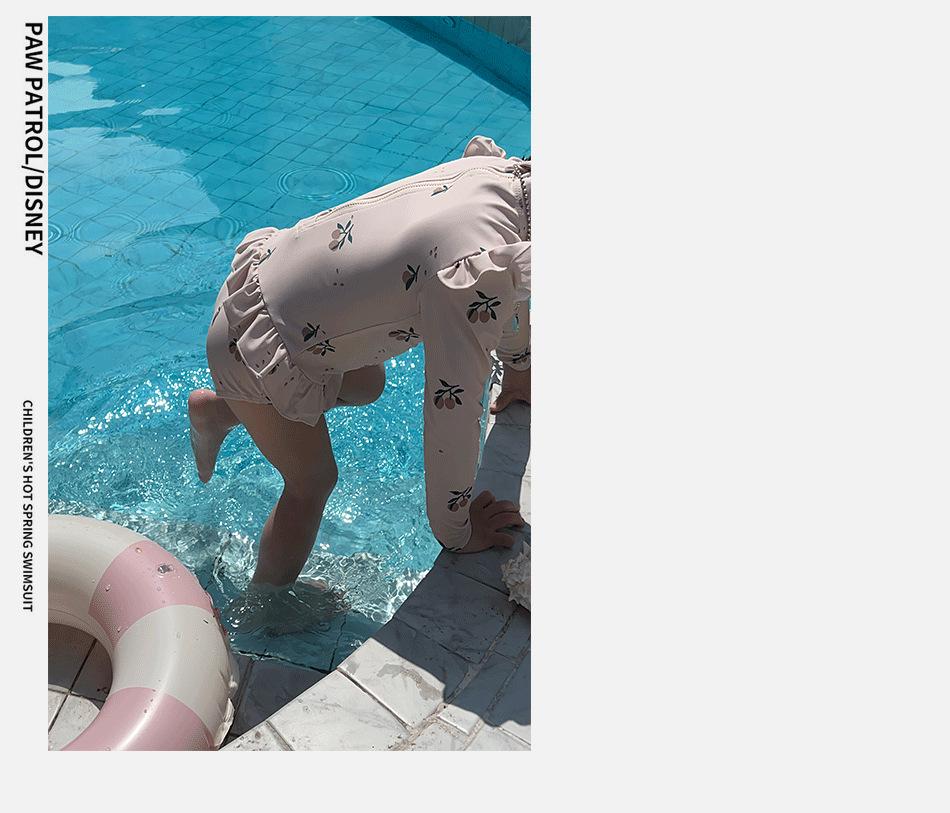 Girls' Cherry Blossom Lace Long Sleeve Swimsuit - Summer Princess Design