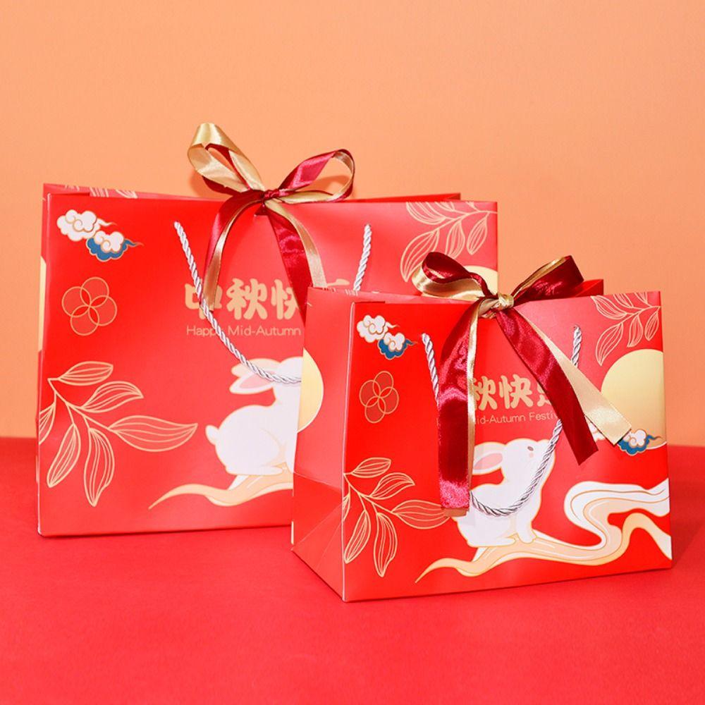 

Handmade Cartoon Rabbit Packaging Bags Rabbit Printed Mooncake Gift Hand Bags Festival Gift Bag