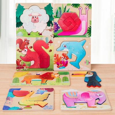 Children's Early Education Animal Cognition Double-sided Scene Three-dimensional Puzzle Matching Panel Digital Double-sided Gameplay Wooden Toy