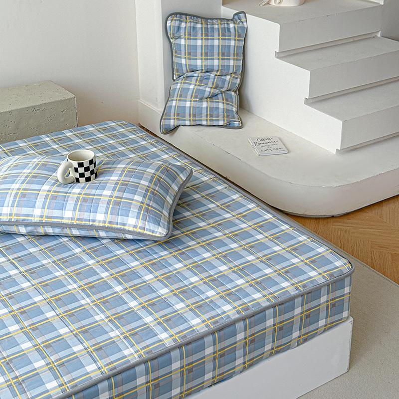 Sleeping Grid Washed Cotton Linen A-class Xinjiang Cotton Bed Sheet, Thickened Cotton Mattress Cover, Protective Cover