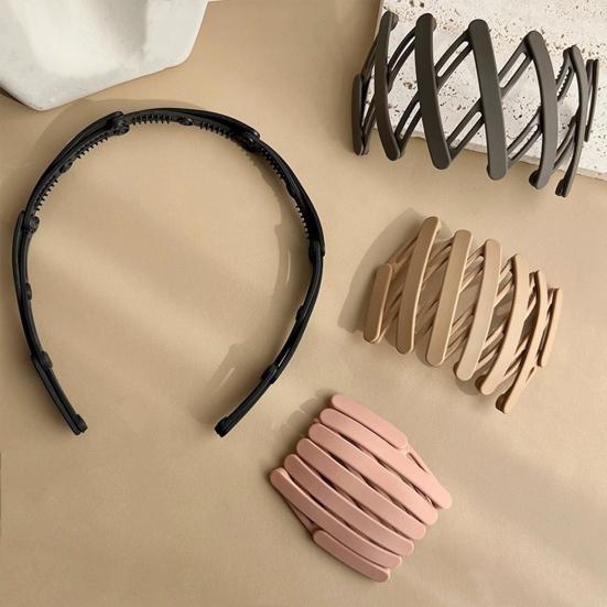 Women Headband Foldable Stretchy Portable Travel Hair Hoop Pure Color Anti-slip Teeth Bang Headband