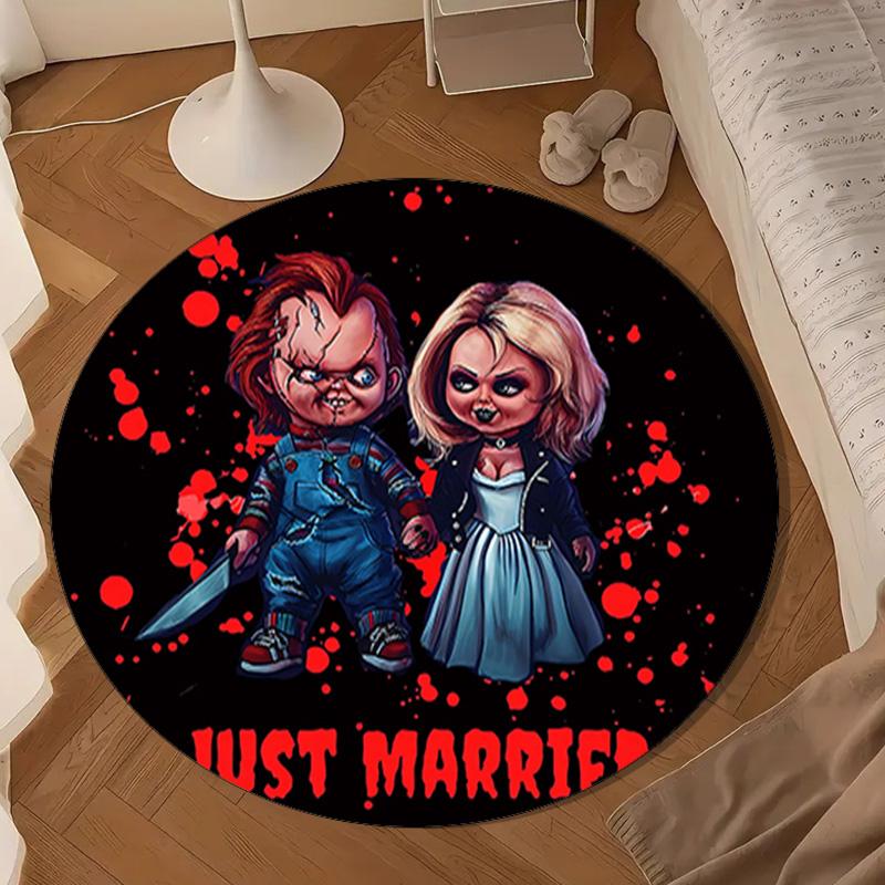 Chucky And Tiffany's Wedding Round Rug for Livingroom,Bedroom, Palyroom, Chair Rug, Area rug, Circle Carpet, Large Size Fan Christmas gift