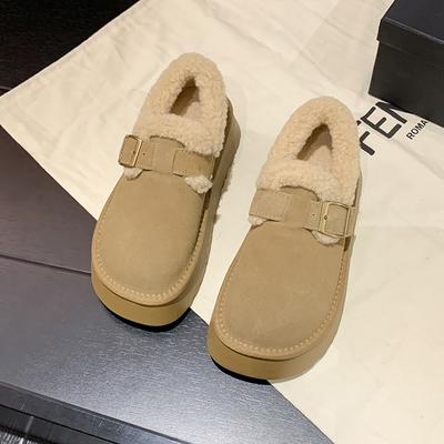 Fashion 2024 Winter New Women's Hairy Cotton Shoes with Matte Leather Surface for Warm and Comfortable Thick Soled Shoes for Women