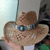 Cowboyhoed mode uitgesneden western cowboy handgeweven harde zomer saffier accessoires neutraal Cowboyhoed zonnehoed sombrero koe
