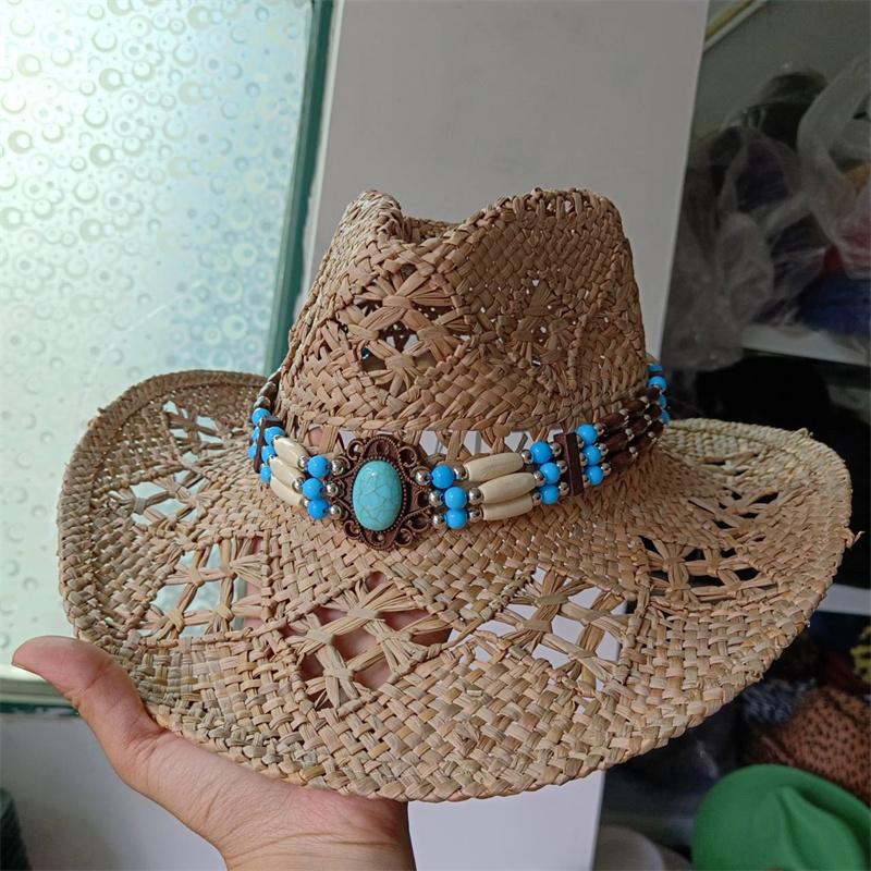 Cowboyhoed mode uitgesneden western cowboy handgeweven harde zomer saffier accessoires neutraal Cowboyhoed zonnehoed sombrero koe
