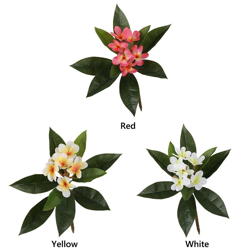 Real Touch Artificial Plumeria Flowers DIY with Green Leaves Simulation Frangipani Branch Long Stems Multicolor