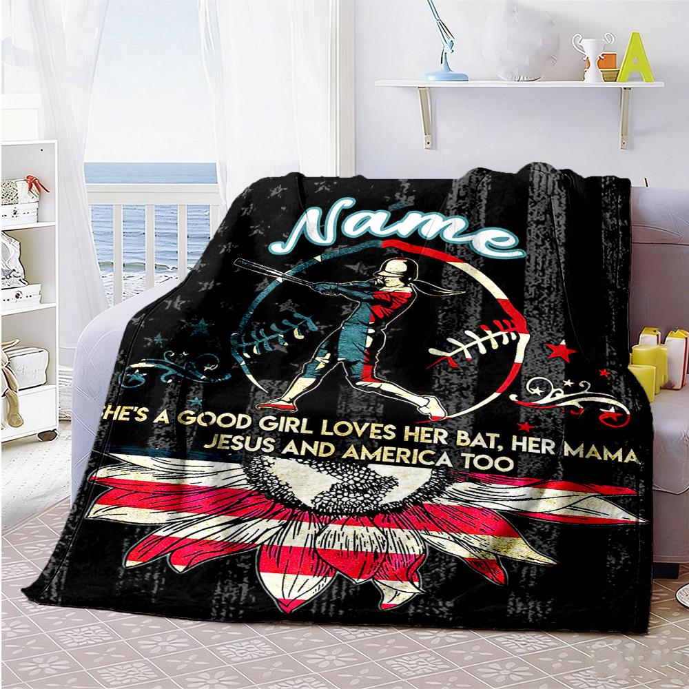 Black Baseball Customize Text Blanket Cozy Customizable Blanket Comfortable for Bedding Home Decor Picnics Bed for All Occasions
