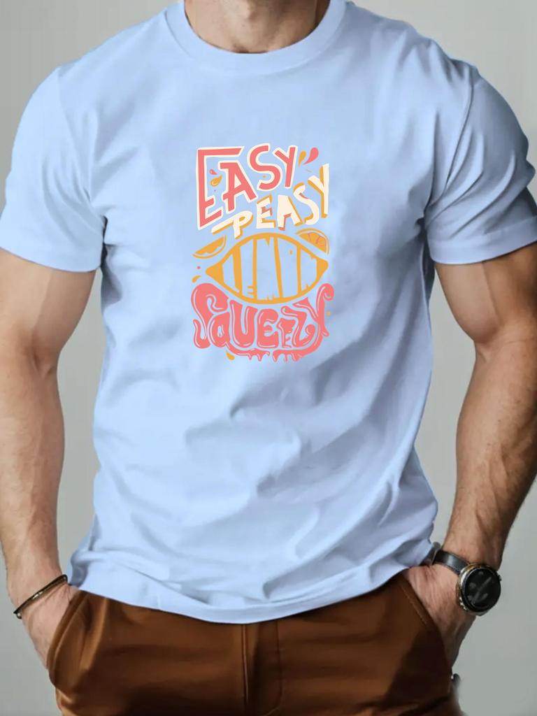Mens Cotton Tshirt EASY PEASY SAUEZY Summer Round Neck Short Sleeve Graphic Breathable Fashion Casual Tshirt