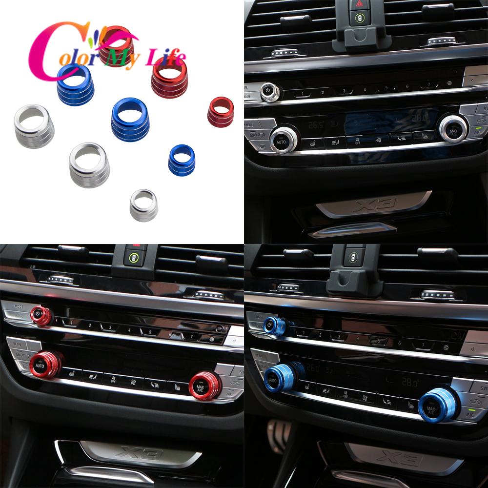 

3 шт., ручки кондиционера громкости автомобиля, кнопка управления аудио, кольцо, накладка для BMW X3 G01 X4 G02 5 серии G30 6gt