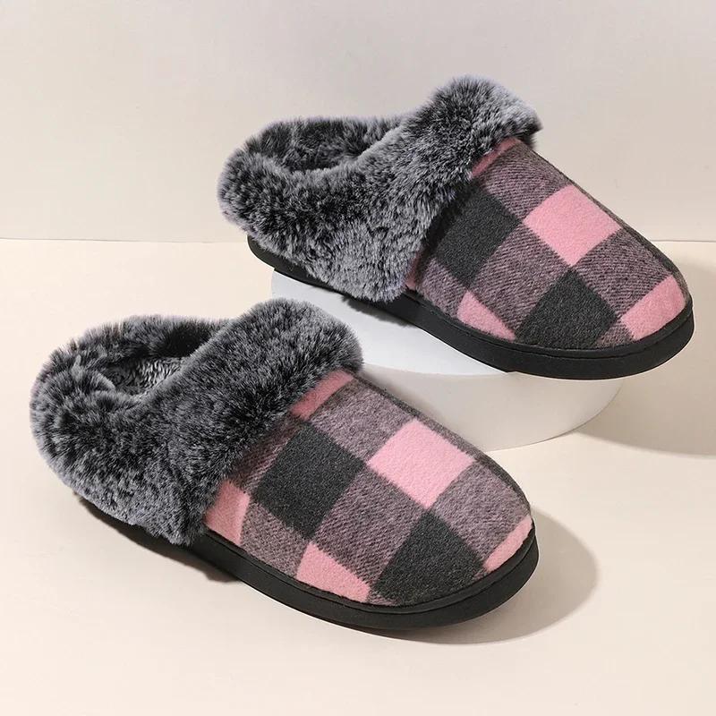 Fashion Thicken Plush Wrap Toe Women's Warm Slippers Winter Home Casual Soft Sole Fuzzy Slides Indoor House Non Slip Cotton Slippers