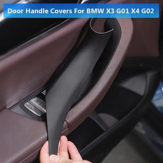 4Pcs Black Interior Door Handle Cover Pull Trim For 2018-2024 BMW X3 X4 G01 G02